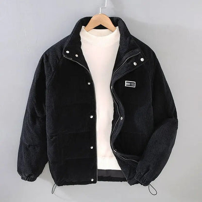 Men's textured padded jacket with stand collar and zip front