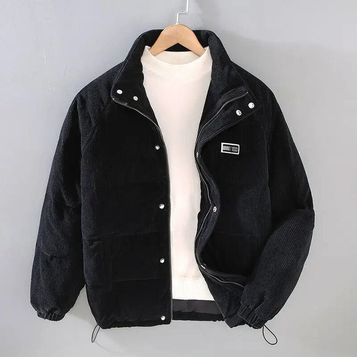 Men's textured padded jacket with stand collar and zip front