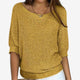 Women's textured knit sweater with round neck and three-quarter sleeves