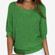 Women's textured knit sweater with round neck and three-quarter sleeves