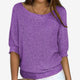 Women's textured knit sweater with round neck and three-quarter sleeves