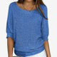 Women's textured knit sweater with round neck and three-quarter sleeves