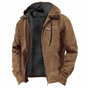 Men's hooded winter jacket with front zipper and multiple pockets