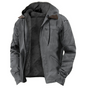 Men's hooded winter jacket with front zipper and multiple pockets