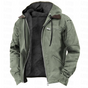 Men's hooded winter jacket with front zipper and multiple pockets