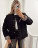 Women's quilted jacket with leopard-print cuffs, stand collar and patch pockets