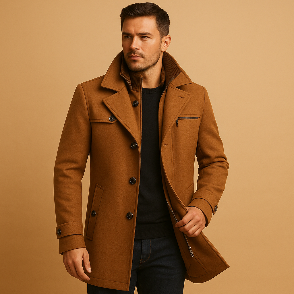 Veste d'hiver homme à col montant, manches longues et boutonnage devant