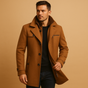 Men's structured winter jacket with stand collar, front zipper, buttons, pockets and adjustable cuffs