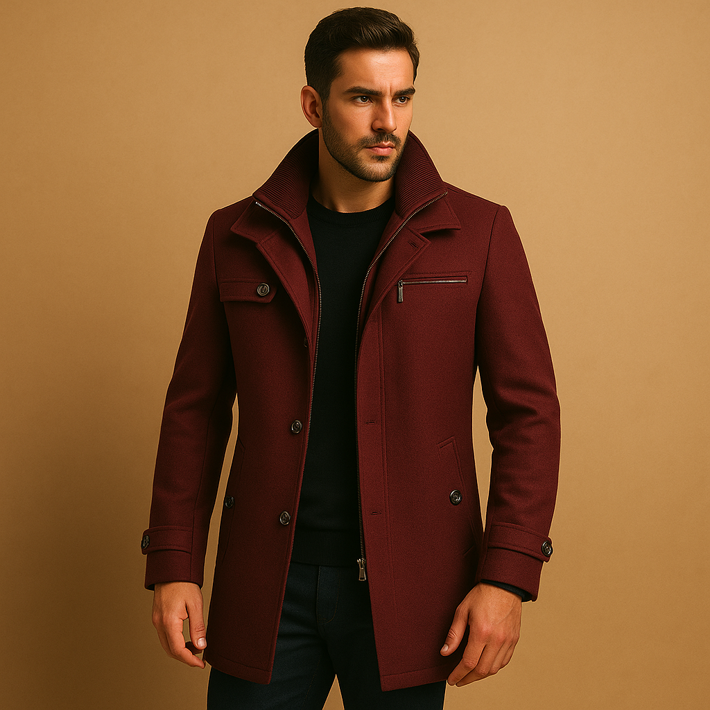 Veste d'hiver homme à col montant, manches longues et boutonnage devant