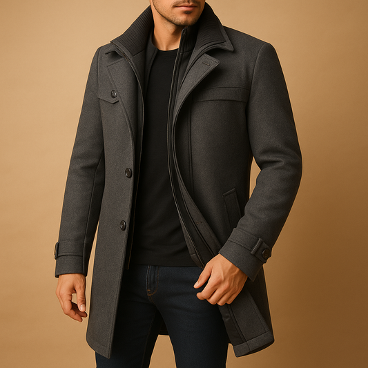 Veste d'hiver homme à col montant, manches longues et boutonnage devant