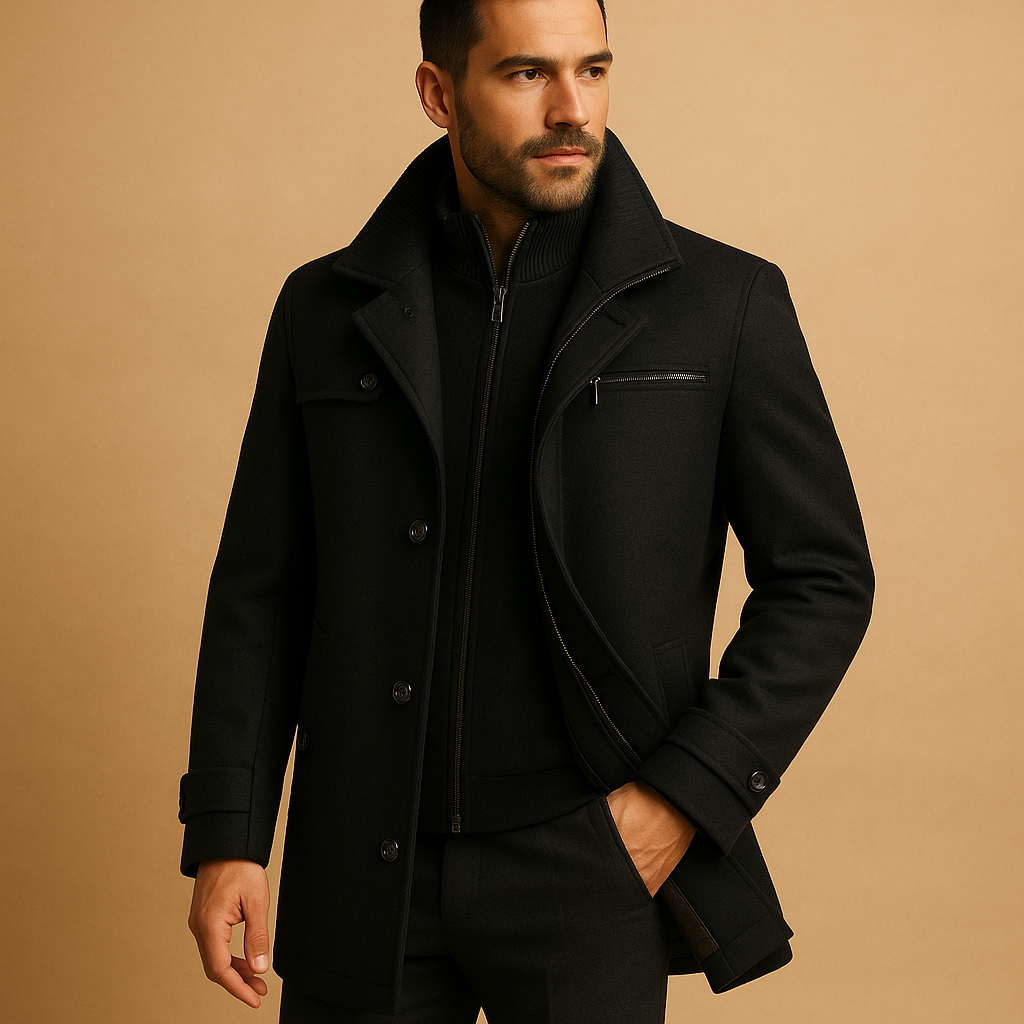 Veste d'hiver homme à col montant, manches longues et boutonnage devant