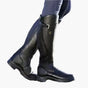 Tall women's riding boots with buckle straps, rounded toes and low heels