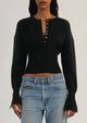 Women's cropped button-up cardigan with long sleeves