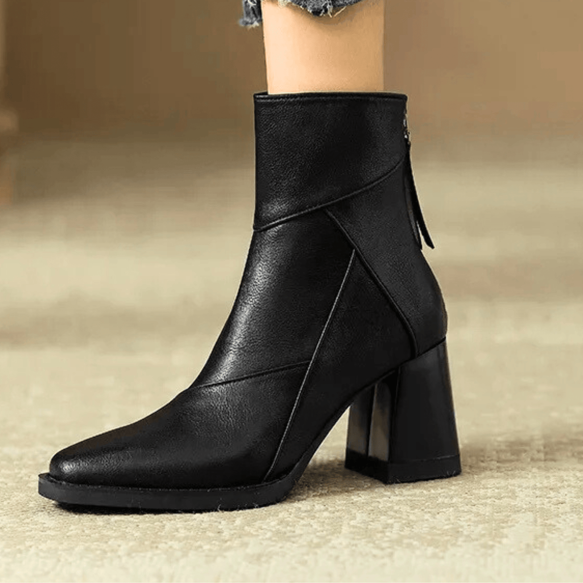 Pointed toe ankle boots with high block heels and side tassel detail