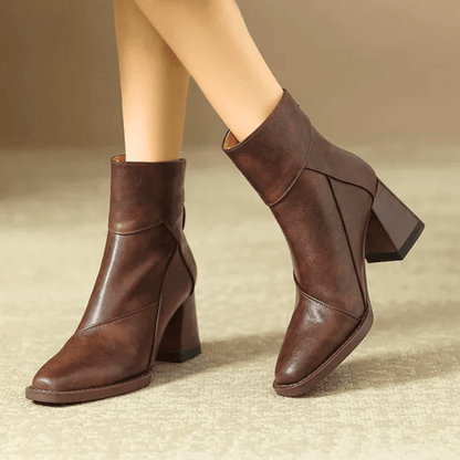 Pointed toe ankle boots with high block heels and side tassel detail