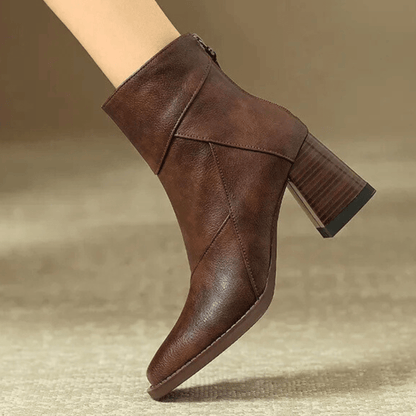 Pointed toe ankle boots with high block heels and side tassel detail