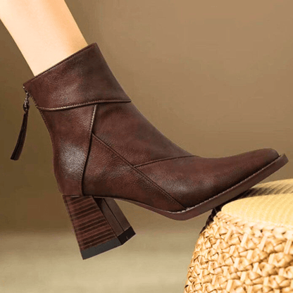 Pointed toe ankle boots with high block heels and side tassel detail