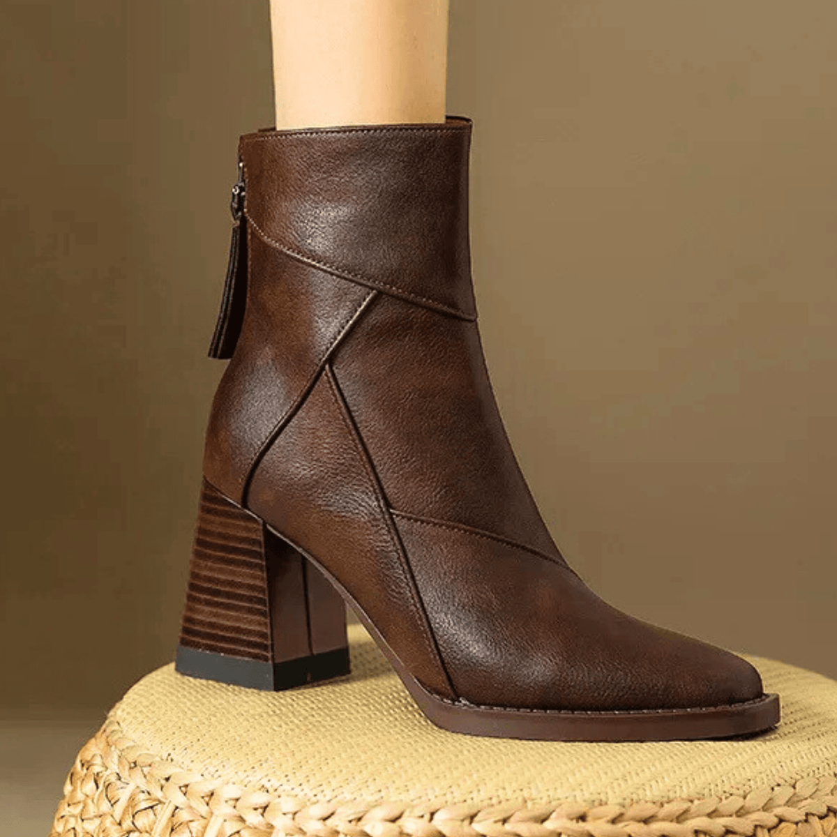 Pointed toe ankle boots with high block heels and side tassel detail