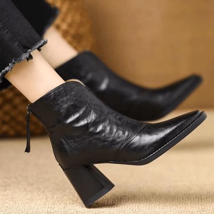 Women's almond-toe ankle boots with high block heels