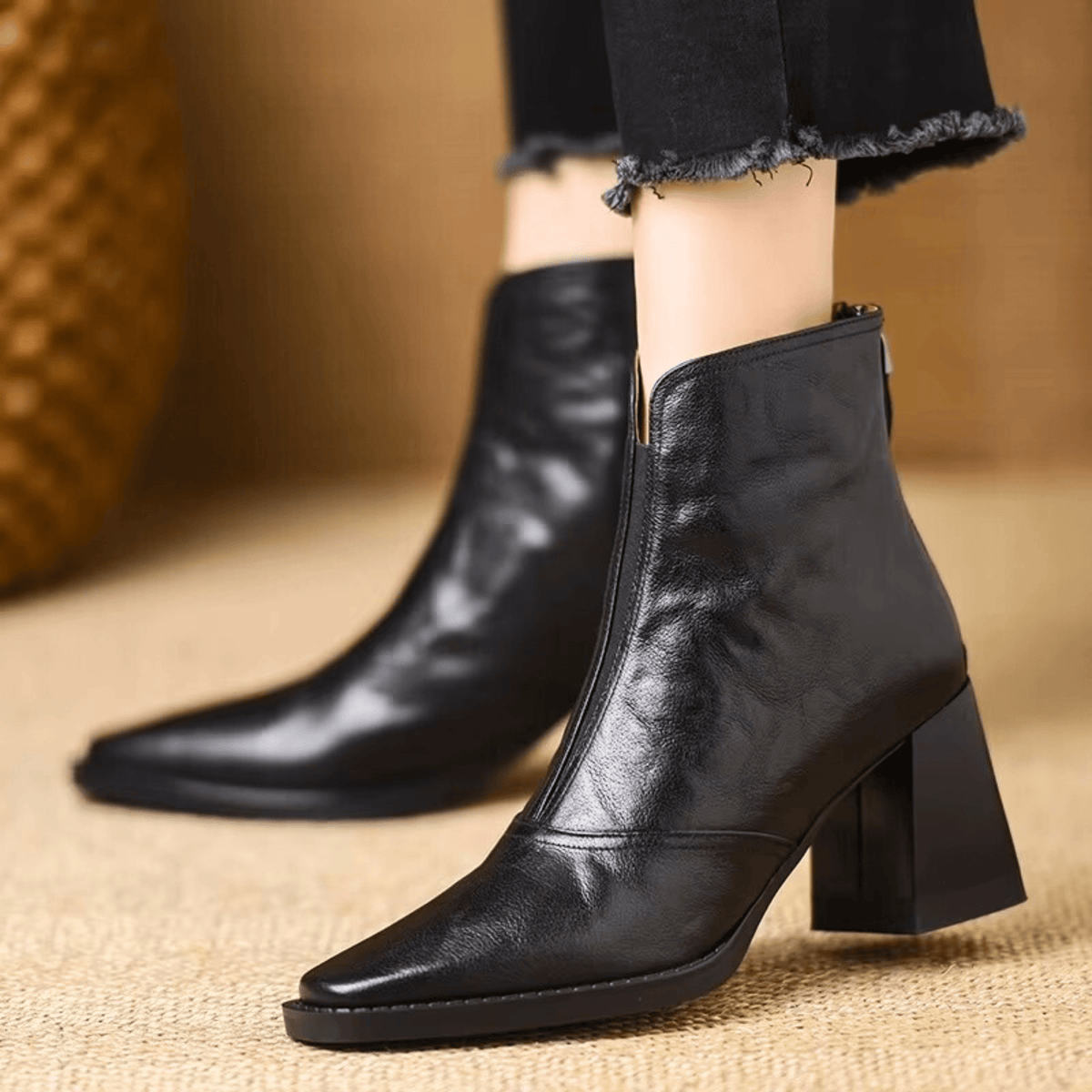 Women's almond-toe ankle boots with high block heels