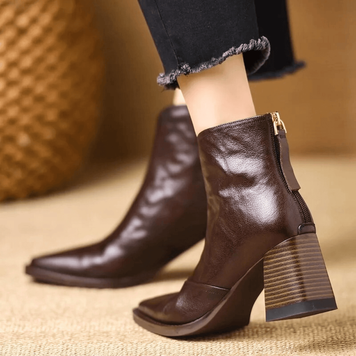 Women's almond-toe ankle boots with high block heels