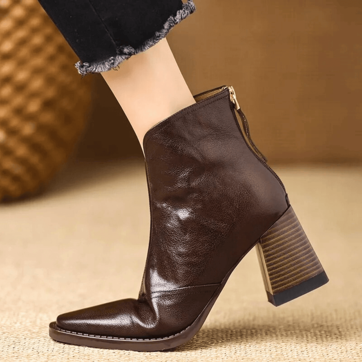 Women's almond-toe ankle boots with high block heels