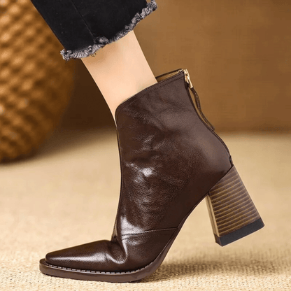 Bottines femme à bout amande et talon bloc moyen, à enfiler