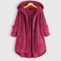 Women's hooded textured fleece coat with button front and patch pockets