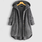 Women's hooded textured fleece coat with button front and patch pockets