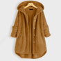 Women's hooded textured fleece coat with button front and patch pockets