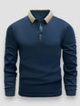 Men's long sleeve polo shirt with contrast collar and button placket