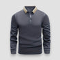 Men's long sleeve polo shirt with contrast collar and button placket