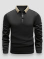 Men's long sleeve polo shirt with contrast collar and button placket