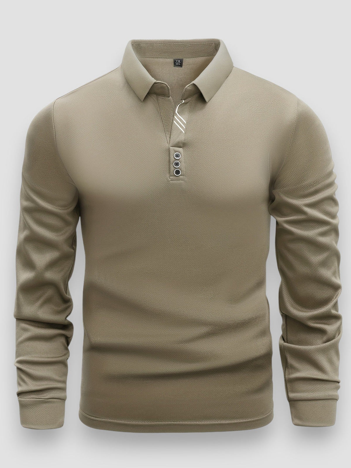 Men's long sleeve polo shirt with contrast collar and button placket