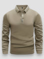 Men's long sleeve polo shirt with contrast collar and button placket