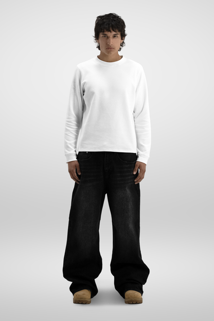 Men's white textured long sleeve crew neck T-shirt
