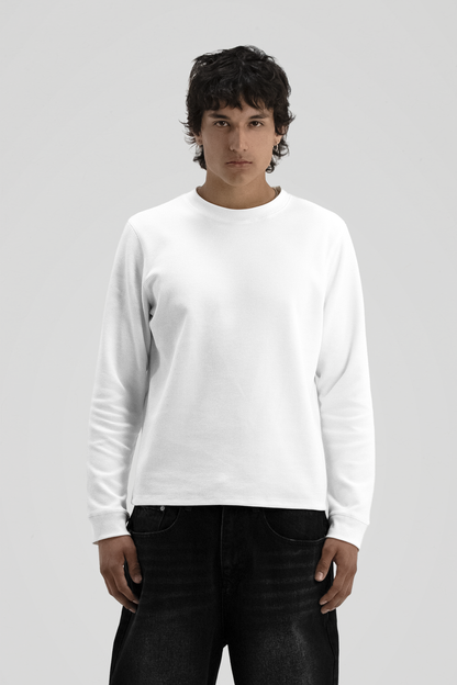 Men's white textured long sleeve crew neck T-shirt