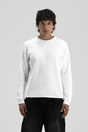 Men's white textured long sleeve crew neck T-shirt