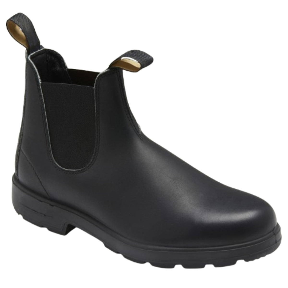 Unisex Chelsea boots with elastic side panels, pull tabs and lugged soles