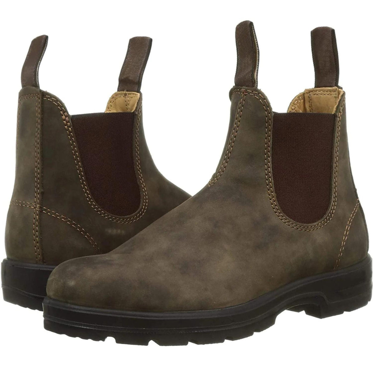 Unisex Chelsea boots with elastic side panels, pull tabs and lugged soles