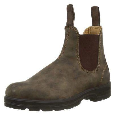 Unisex Chelsea boots with elastic side panels, pull tabs and lugged soles