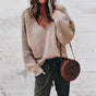 Women's textured V-neck knit sweater with long sleeves and ribbed trims