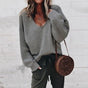 Women's textured V-neck knit sweater with long sleeves and ribbed trims