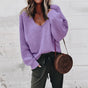 Women's textured V-neck knit sweater with long sleeves and ribbed trims
