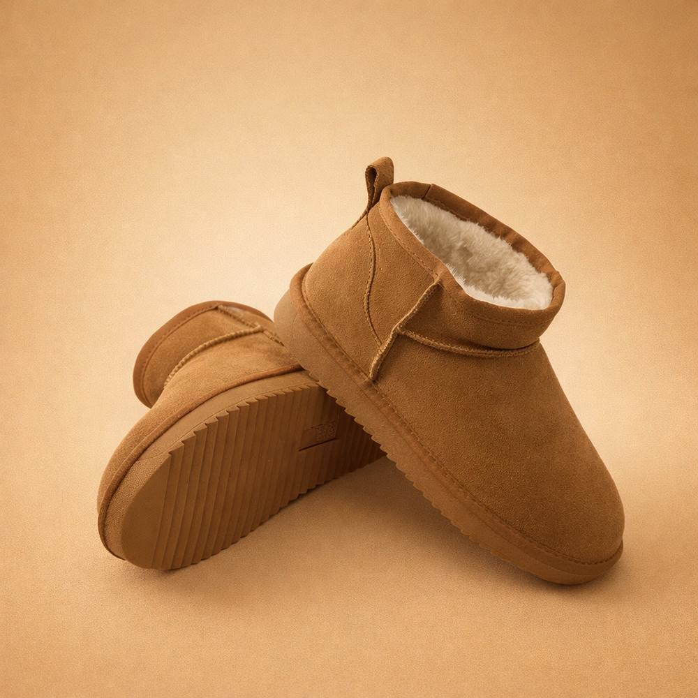 Women's ultra mini boots with fur-style lining and pull tabs