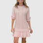Women's cable knit sweater dress with crew neck and pleated mini hem