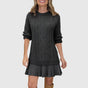 Women's cable knit sweater dress with crew neck and pleated mini hem