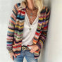Women's multicoloured striped knitted cardigan with long sleeves and open front