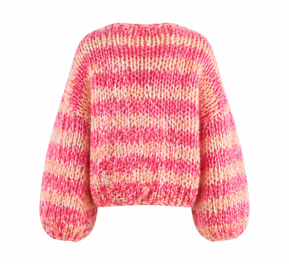 Women's pink and pale striped textured open-front cardigan