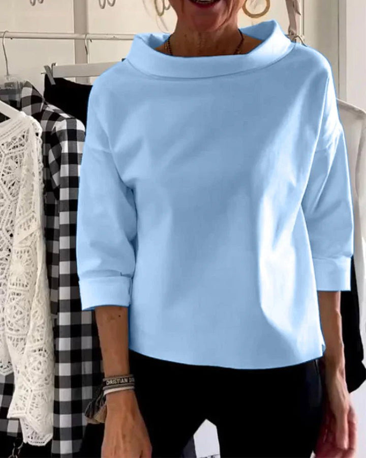 Women's Cowl-Neck Top — 3/4 Sleeve Relaxed Drop-Shoulder Solid Top